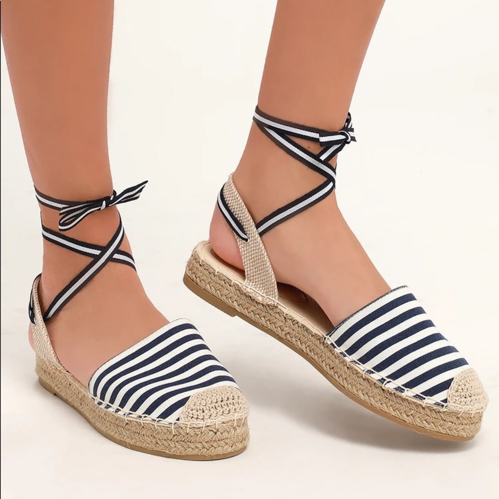 Rocio Navy&White Striped Lace-Up Espadrilles